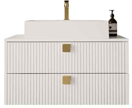 Mirjan24 Waschbeckenschrank Grentis 01 mit Waschbecken und Siphon, Unterschrank Waschtisch Waschtischunterschrank (Weiß)