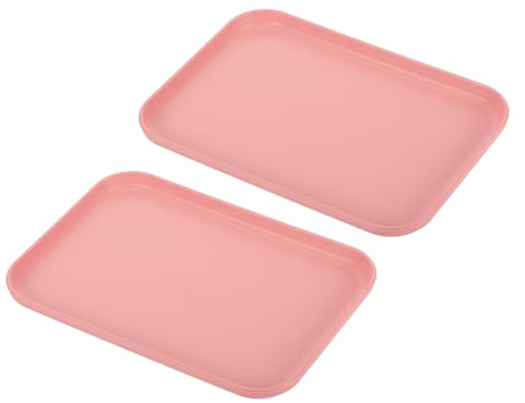PATIKIL 9x7 Fast Food Tray, 2 Pack PP Plastic Reusable Multi-Purpose Non-Slip Rectangle Serving Tray for Cafeteria Restaurant Home Kitchen, Pink