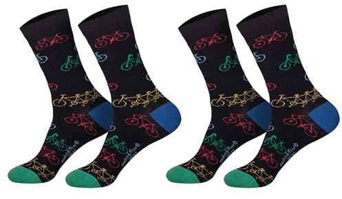 Damen Jungen Mädchen Socken (2 Paar) witzig bunt 36-41 Fahrrad
