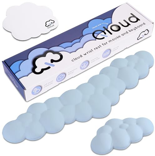 Create-ables Qloud Cloud Handballenauflage für Tastaturen, Keyboard-Handgelenkauflage, Wolken-Design, Memory-Schaum, rutschfeste Unterseite, inkl. Mauspad – Hellblau