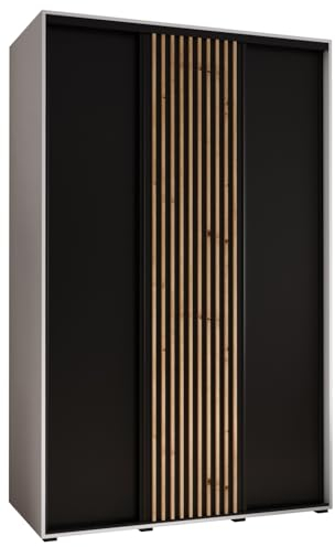MEBLE KRYSPOL Lanko 1 Schrank mit DREI Schiebetüren mit Stange, Regale - Moderner Aufbewahrungsschrank für Schlafzimmer, Wohnzimmer - 235,2x150x60 cm - Weiß Schwarz Artisan
