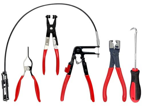 5PCS Hose Clamp Pliers Set, Hose Clamp Remover Kit, Car Fuel Oil Water Hose Clamp Tool, Long Reach Wire Spring Hose Clamp Pliers Remover Vice Grip, Oil Seal Hook for Fuel Oil Water Hose