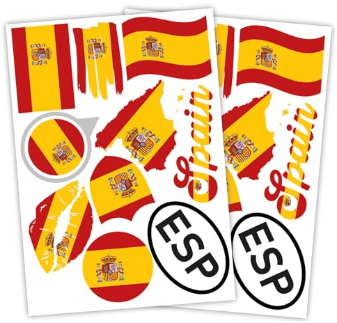 Finest Folia 2er Set DIN A4 Länderaufkleber Fahne Aufkleber Länderfahne Flagge für Auto Motorrad Sticker Länderflagge selbstklebend wetterfest R217 (54 Spanien)