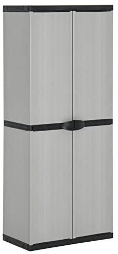 Mengtu Garten-Lagerschrank mit 3 Boden Werkzeugschrank Gartenschrank Haushaltsschrank Balkonschrank Terrassenschrank Wetterfest Grau und Schwarz 68x40x168 cm Gartenmöbel