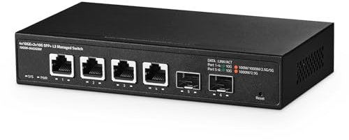 Binardat Switch gestito da 6 porte 10 Gigabit, Ethernet 4x10G RJ45, supporto 1G/2.5G/5G/10G, 2x10G SFP+, larghezza di banda 120Gbps, gestito Web L3, piccolo switch di rete in metallo
