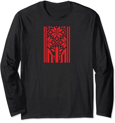 Ukrainisches Wappen Dreizack rote und schwarze Flagge Vyshyvanka Langarmshirt