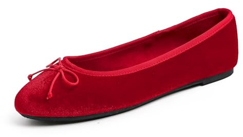 Feversole Women's Suede Macaroon Colorful Memory Foam Cushion Ballet Flat Red Velvet Size 6.5