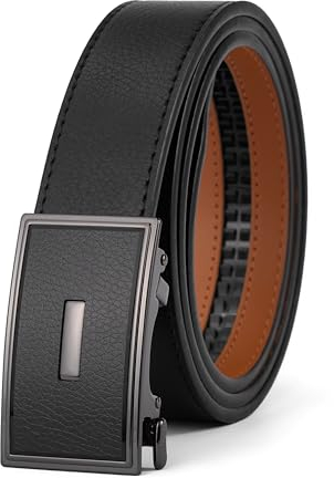 VRLEGEND Gürtel Herren Automatik Ledergürtel Ratsche Gürtel ohne Löcher für Business Anzug,Größe Angepasst,mit Geschenkbox (Schwarz-231217,Einstellbare 30W-36W=110cm