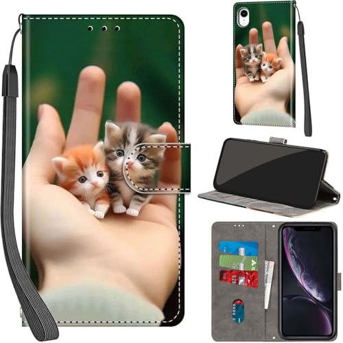 PHINIENLAND Wallet Flip Case for iPhone XR Leather Kitten | 3 Card Slots & 1 Cash Pocket, Magnetic Closure, Kickstand, Premium PU Leather flip cover for iPhone XR