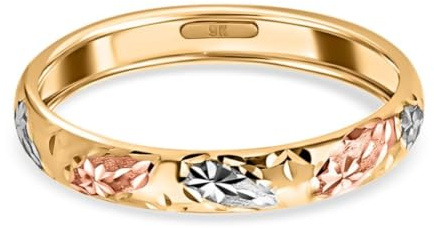 TJC Royal Bali 9ct Multi Coloured Gold Wedding Band Ring for Women 5mm | Ladies Tri-Colour 9K Yellow Solid Gold Court Band Stackable Ring, Balinese Art, Anniversary Jewellery Gift