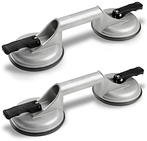 2 Stück Saugheber Glassauger Glasheber Fliesenheber Saugheber Glas Aluminium Vakuumheber Gummisauger Saugnäpfen Suction Lifters für Transport Fliesen, Glas, Woods Boden, Glatte Oberfläche（grau）