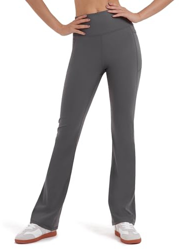 Zylioo Leggings svasati da donna alti, pantaloni da yoga svasati extra lunghi, leggings alti da donna a gamba larga con tasca, leggings lunghi con taglio a stivale, Grigio, XL extra tall