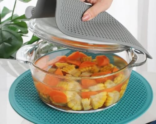 Blue Omnia ® - Pfannenuntersetzer - Türkis/Grün - Hitzebeständig - rutschfest - Abtropfhilfe - Topflappen - Rund - Schutzmatte - Wärmeisolierende Tischsets - Pfannenuntersetzer