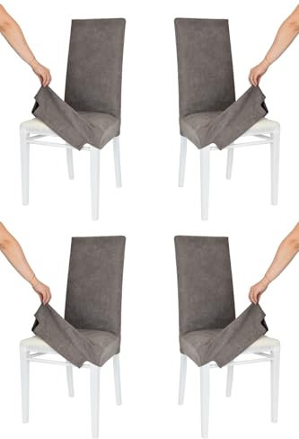 t m c s Tommychairs-4er Set gepolsterte Stühle Jazz mit herausnehmbarem Bezug,Struktur aus lackiertem Buchenholz Weiß,gepolstert und mit herausnehmbarem Bezug aus Stoff in Zementgrau bezogen
