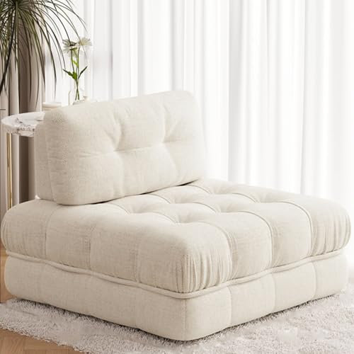 WEIDPHL Modulares Tofu-Block-Sofa Ohne Armlehnen, Anbausofa Mit Beweglichem Rückenkissen, Lazy Single Lying Tatami Für Wohnzimmer, Schlafzimmer,Linen beige