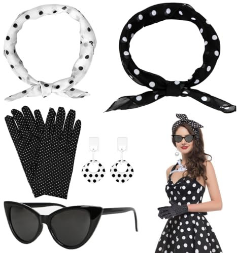 Capaneus Damen 50er Jahre Retro Accessoires Set Vintage Polka Dot Kostüm Accessoires für Karneval Halloween