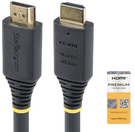 StarTech.com 20ft (6m) Premium Certified High Speed HDMI Cable, 4K 60Hz/1440p 144Hz, 18Gbps, UHD HDMI 2.0 Cord, TPE Jacket