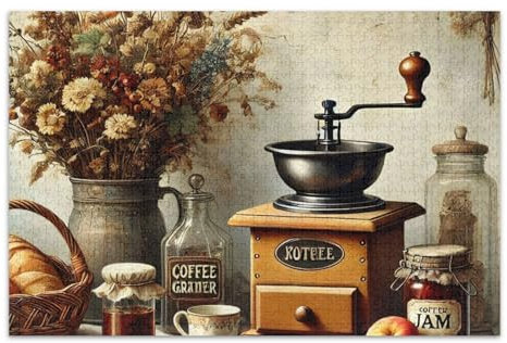 Vintage Coffee Tan Puzzle Jigsaw, 1000 Teile Puzzles für Erwachsene, mit Buchstaben auf der Rückseite, lustige Puzzles