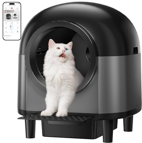 Bac à litière Intelligent autonettoyant pour Chat, bac à litière Automatique avec 10 capteurs, bac à litière électrique 100 L avec marches pour Plusieurs Chats, contrôle par Application (Noir)