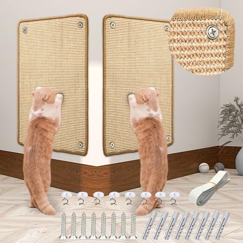 JanYoo 2 Pieces Cat Scratching Pad Sofa Scratch Protector,Cat Scratcher Mat Sisal Pad Rug Protecting Furniture 60 × 40 CM(Beige)