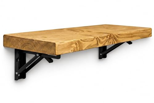 MKGT Rustic Folding Wall Mounted Breakfast Bar Table – Space Saving Fold Down Shelf Desk with Heavy Duty Brackets for Kitchen & Small Spaces (Dark Oak, 140cm)