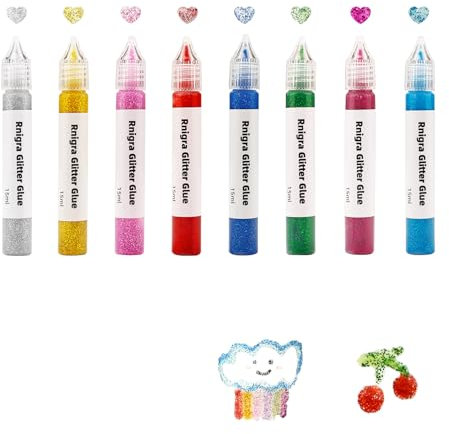 Rnigra Glitter Glue, 8 PCS Glitter Glue Pens for Kids, for DIY Arts, Projects Scrapbooking, Cards Decorating Supplies, 15 ml