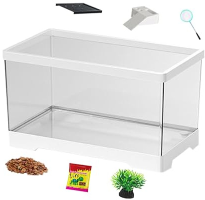 Turtle Tank Kit, Reptile Habitat with Bottom Drainage, Outdoor Amphibian Enclosure, Ideal for Fish Crabs Hermit Turtles Snakes Geckos Frogs Chameleons, Transparent Sturdy Terrarium
