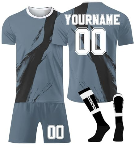 LILIHOT Personalisiert Fußballtrikot Kinder Erwachsene Fusstball Shorts Socks&Trikots 3 Teiliges Set,mit Namen Teamname Nummer Logo Atmungsaktiv Sport Tshirt Trainingsanzug Fantrikot(#F Dark Gray)