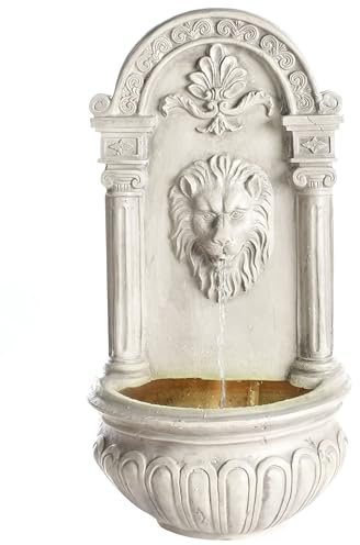 Beliani Gartenbrunnen Wasserspiel mit LED-Licht, eingesteckt in eine beigefarbene Kunstharzleuchte Marmore