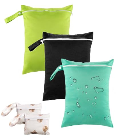 Landrain 5 Stück Wetbag Schwimmsachen, Wasserdichter Nassbeutel Kindergarten(40x30cm & 18x15cm), Nasse und Trocken Beutel für Nasse Badesachen mit Reißverschluss