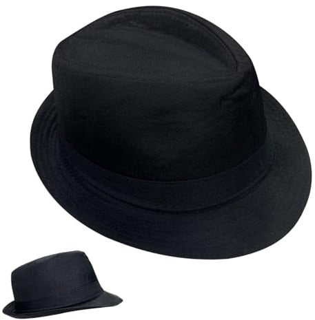 EUPSIIU 1 x eleganter Fedora-Trilby-Hut, Unisex, klassischer Panama-Bowler-Hut, klassisch, Gentleman-Stil, Jazz-Kappe, Gangster-Kappe, kurze Krempe, für Reisen, Strand, Party, Outdoor, Schwarz