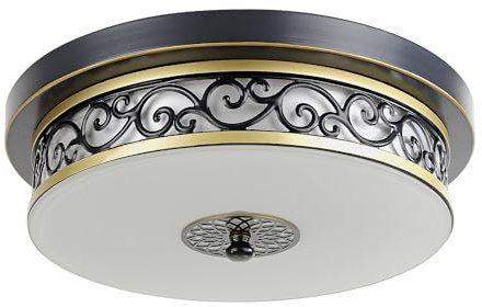 meibeileil Deckenlampe Wohnzimmer Vintage Rund,Ø50*H10cm Groß Eisen-Glas Base Deckenleuchte Schwarz,Villa Dreifarbig Dimmbar mit Fernbedienung LED Deckenlampe Schlafzimmer,Küchen,Esszimmerlampe Decke.