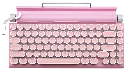 OUSEITECH Retro-Schreibmaschinentastatur, 83-Tasten hot-swappable mechanische Tastatur, Bluetooth-kabelgebundene Dual-Modus-Verbindung, gleichzeitige Verbindung, QWERTY-US-Layout (Rosa)
