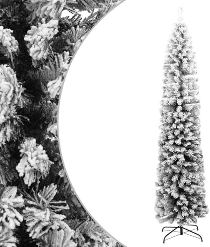 ACAGALA Künstlicher Weihnachtsbaum Schlank mit Schnee, 180 cm Bleistift Tannenbaum mit 368 PVC Zweigspitzen & Metallständer, Christbaum Schmal Künstlich für Haus Weihnachtsdekorationen