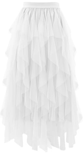 Girstunm Tüll Röcke für Damen Midi Länge Hoch taillierte A Linien Röcke Karneval Kostüm White Medium