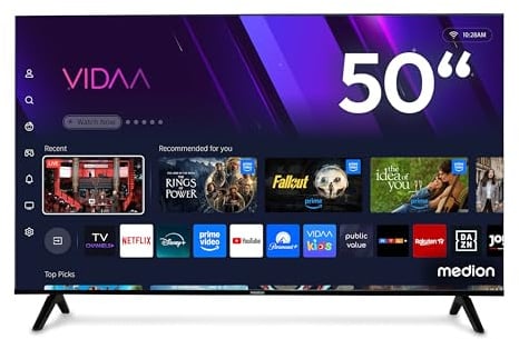 MEDION TV Ultra HD 125,7 cm (50″) (Smart-TV, 4K, HDR10, VIDAA Store, Prime Video, Disney+, DAZN, Paramount+, HbbTV, PVR, Bluetooth, MD 850301)