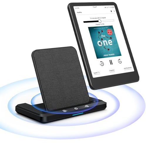 Wireless Charging Dock with Speaker&Adapter,Gift for Audiobook Lover | Compatible with Kindle Paperwhite Signature 32GB, Colorsoft Signature 32GB, iPhone Foldable Kindle Wireless Charger Dock