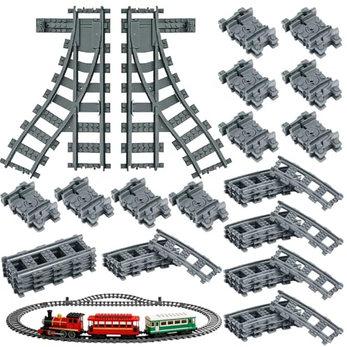 MOFXWHE 40 Stück Bausteine Zug Schienen Set - City Zug Schienen Set,City Eisenbahnschienen für Jungen & Mädchen,Eisenbahn Erweiterungsset Gleise Kompatibel mit Marktführern,Geschenk für Jungen Mädchen