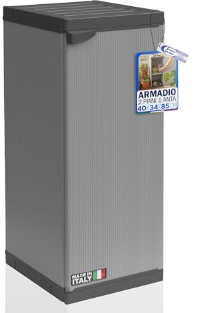 Sicignano Armario Modular de Resina de 1 Puerta, Columna Estrecha de Ahorro de Espacio con Estantes Ajustables, Mueble Multiuso para Interior, Exterior, Lavandería y Baño, Gris (34x38x85 cm, 2