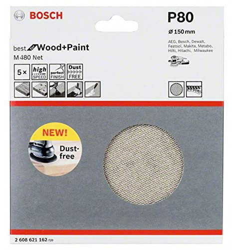 Bosch Accessories 5x Schleifblatt M480 (für Holz, Ø 150 mm, Körnung 80, Zubehör Exzenterschleifer)