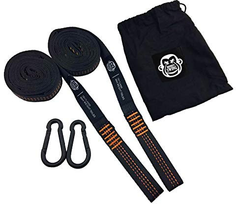 Monkey Swing Hängematte Aufhängeset Befestigungsset >300kg Traglast,2X Karabiner + Schlingen im Tragebeutel - leicht, strapazierfähig,robust-dreifach vernäht I für Schaukel, Garten, Camping