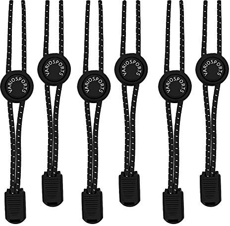 Elastische Schnürsenkel Flach oder mit Schnellverschluss 3xPack Variosports - coole Sport Schnürsenkel - praktische Alternative zu herkömmlichen runden Schuhbändern - schwarz-weiß gestreift