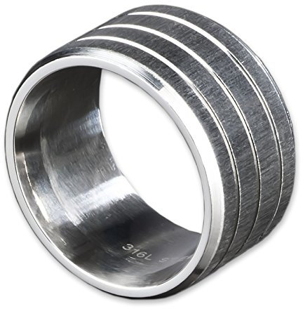 viva-adorno® Breiter Herren Edelstahl Ring XL mit Rillen, teilweise mattiert RS54, D4 / 15mm / Gr. 60
