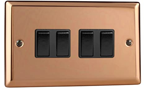 Varilight 4-Gang 10A 1- or 2-Way Rocker Switch (Twin Plate) Polished Copper