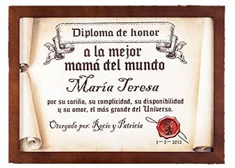 Diploma pergamino personalizado con marco para quien tú quieras (Diploma pergamino a la mejor Mamá)