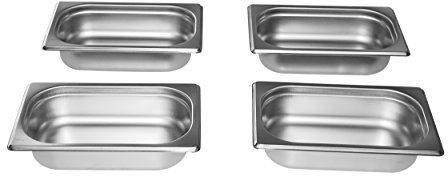 Gastro-Bedarf-Gutheil 4 x Gastronormbehälter GN Behälter 1/4 65 mm tief stapelbar Edelstahl incl. Steg geeignet für Chafing Dish, Bain Marie, Saladette