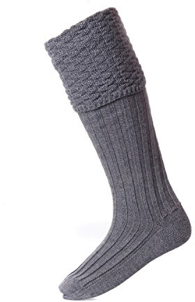 House of Cheviot Mid Light Grey Bubble Top Pipe Band Piper Knit Merino Wool Kilt Hose Socks