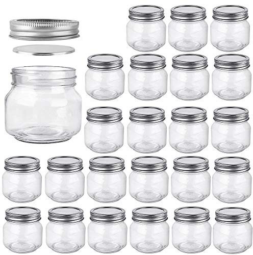 Betrome 8 OZ Mason Jar 24 pieces with Silver Regular Lid for Jam, Jelly, Honey, Beans, Spice, Wedding Favors, Shower Favors, Party Favors