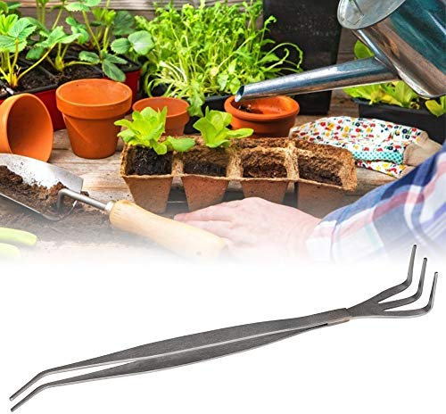 2 in 1 Edelstahl Bonsai & Gartengerät Wurzel Rechen + Pinzette für Gartenpflanzen Blumen