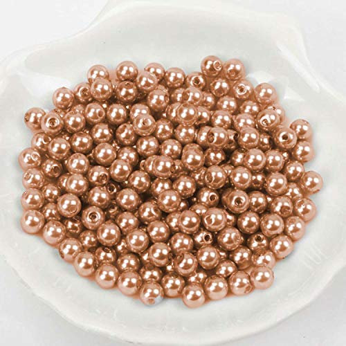 (8mm / Rosegold dunkel) Perlen / Bastelperlen - 30 Farben mit Loch zum basteln Traumfänger Wachsperlen Kreuz Zubehör Deko Mix Set groß und klein fädeln Armband Schlüsselanhänger Acryl bunt Schmuck